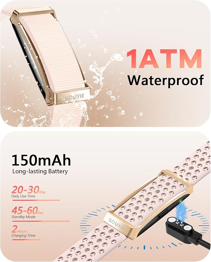 Smart Bracelet for Women, Wearable Health Activity Fitness Trackers, 24/7 Continuous Heart Rate/Blood Pressure/HRV/Stress Monitor, 24H Sleep Tracker, 170+ Sports Modes Smart Band with Free APP 2 Bands