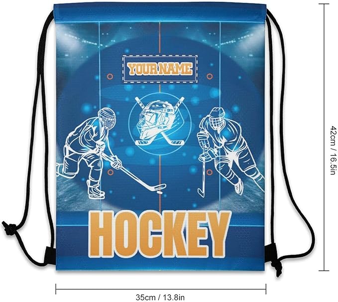 Custom Hockey Drawstring Backpack - Cool Cinch Sack, String Backpacks for Kids Women Men Boys Girls for Gym Outdoor Sports Travel Athletic Drawstring Bag - Lightweight/Foldable