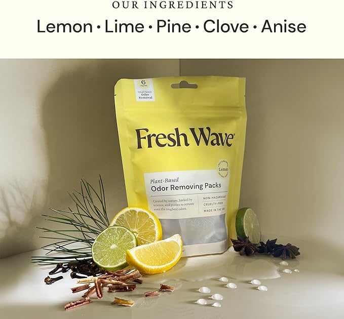 Fresh Wave Lemon Odor Eliminating & Deodorizing Packs | Bag of 6 | Safer Odor Relief for Small Spaces | Natural Plant-Based Odor Eliminator | Odor Absorbers for Home