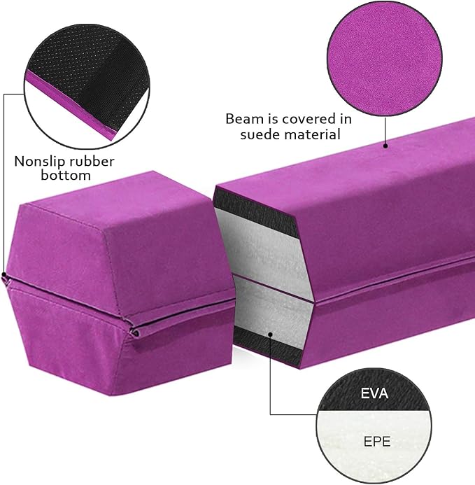 FBSPORT 8ft/6ft Balance Beam: Folding Floor Gymnastics Equipment for Kids Adults,Non Slip Rubber Base, Gymnastics Beam for Training, Practice, Physical Therapy and Professional Home Training
