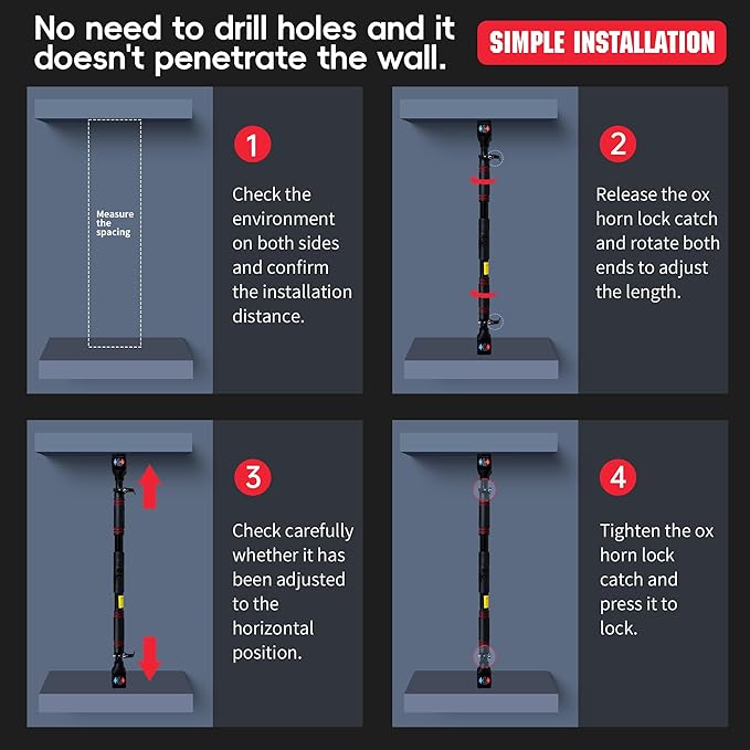 leikefitness Pull-Up Bar For Door Frame Chin Up Bar Upper Body Workout - Indoor Portable Training Pull-Up Bars - Adjustable 27.5"- 39" Width Locking Mechanism