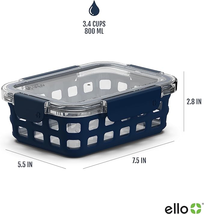 Ello Duraglass 3.4 Cup Meal Prep Sets 6Pc, 3 Pack Set- Glass Food Storage Container with Silicone Sleeve and Airtight BPA-Free Plastic Lids, Dishwasher, Microwave, and Freezer Safe, Berry