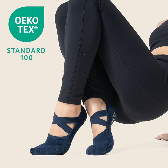 CoolMate Pilates Socks with Grips for Women, Yoga Socks, Crew Non Slip Women for Workout, Barre, Pilates Gifts