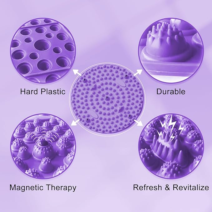 Foot Massager Mat, Manual Massage Tool with Magnetic Therapy Acupressure Disc for Feet Relaxation, Foot Relieve Stress Treatment (Purple)