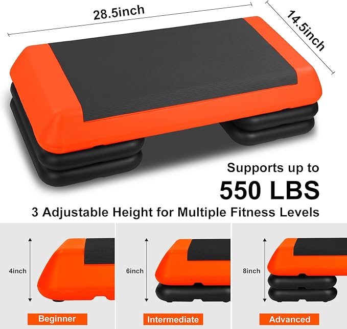 Adjustable Aerobic Stepper Workout Step with 4 Risers Fitness & Exercise Platform Trainer
