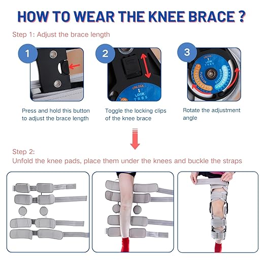 Hinged ROM Knee Brace, Post Op Knee Immobilizer with Side Stabilizers, Adjustable Knee Orthopedic Support After Surgery for Arthritis, ACL, MCL, and PCL Injury
