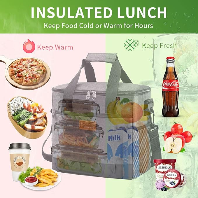 iknoe Large Cooler Bag Collapsible, 15L Insulated Bags, Leakproof Lunch Cooler Tote with Multi-Pockets for Adult, Insulated Lunch Box for Beach, Picnic,Work, Grey 24-Can