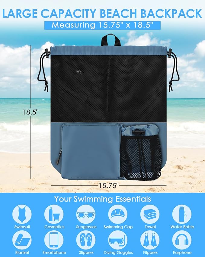 BROTOU Swim Bag Beach Backpack with Wet Pocket Mesh Drawstring Bags for Swimming, Gym