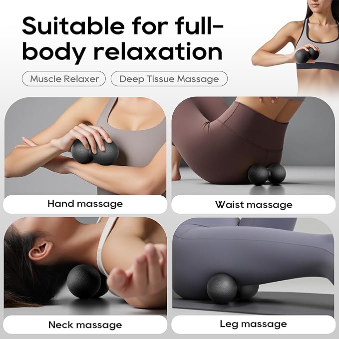 Hard Peanut Massage Ball - Dual Lacrosse Ball for Myofascial Release,Yoga & Deep Tissue Massage,Plantar Fasciitis and Acupoint Pressure Relief - Muscle Relaxer