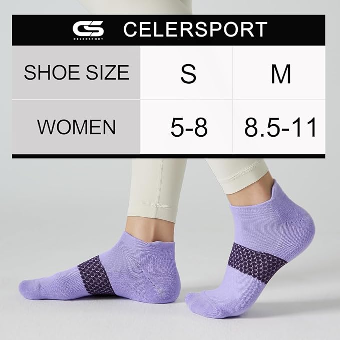 CS CELERSPORT 5 Pairs Women's Ankle Running Socks Cushioned Athletic Sport Socks with Tab
