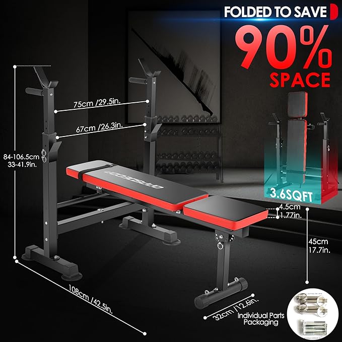 OPPSDECOR 660lbs 6 in 1 Weight Bench Set with Squat Rack Adjustable Workout Bench with Leg Developer Preacher Curl Rack Fitness Strength Training for Home Gym