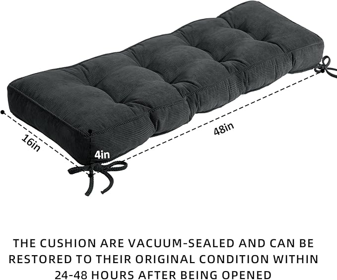 Detiblue Bench Cushion for Indoor Furniture，48x16x4Inch Tufted Bench Seat Cushion with Non-Slip, Comfortable and Durable for Shoe/Entryway/Storage with Cushion（Elita Black）