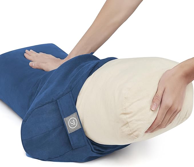 Meditation Cushion Bolster Pillow for Restorative Yoga – Supportive Cushion for Meditation, Pilates, and Relaxation – Filled with Buckwheat Hulls - Removable Cover