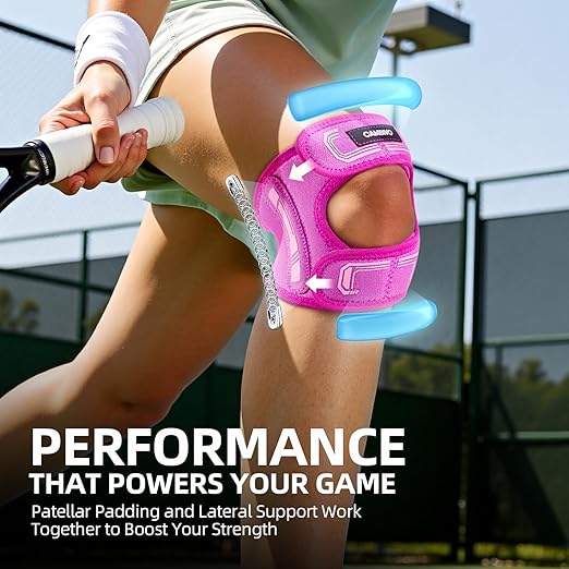CAMBIVO Knee Brace for Men and Women, Patella Tendon Knee Strap with Gel Pad and Side Stabilizers, Adjustable Knee Band for Knee Pain Relief, Lightweight Knee Support for Workouts, Running, Training (Hot Pi, S/M)