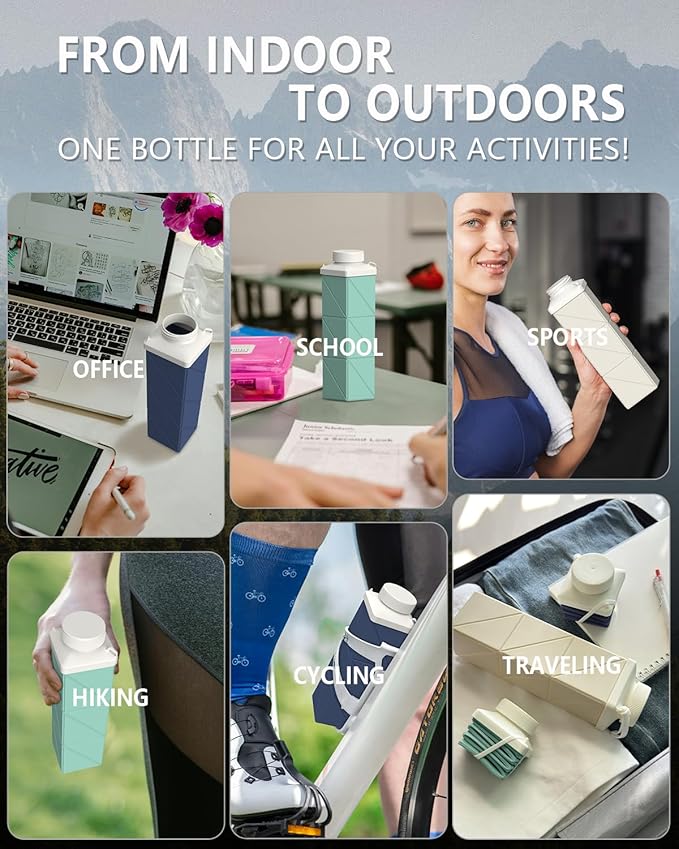 Collapsible Water Bottles 720ml 24.3oz, Foldable Portable Water Bottle, Lightweight Reusable Leakproof for Travel Camping Hiking Cycling Sports Outdoor School, 2 Pack, Green+Dark Blue