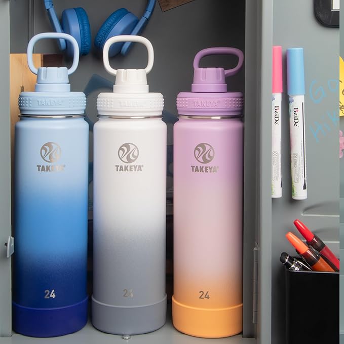 Takeya Actives Water Bottle with Spout Lid - Bottle with Double Stainless Steel Insulation - Dishwasher Safe & BPA-Free - Bottle with Spout Lid & Removable Bumper - 24 oz, Ombre Morning Mist