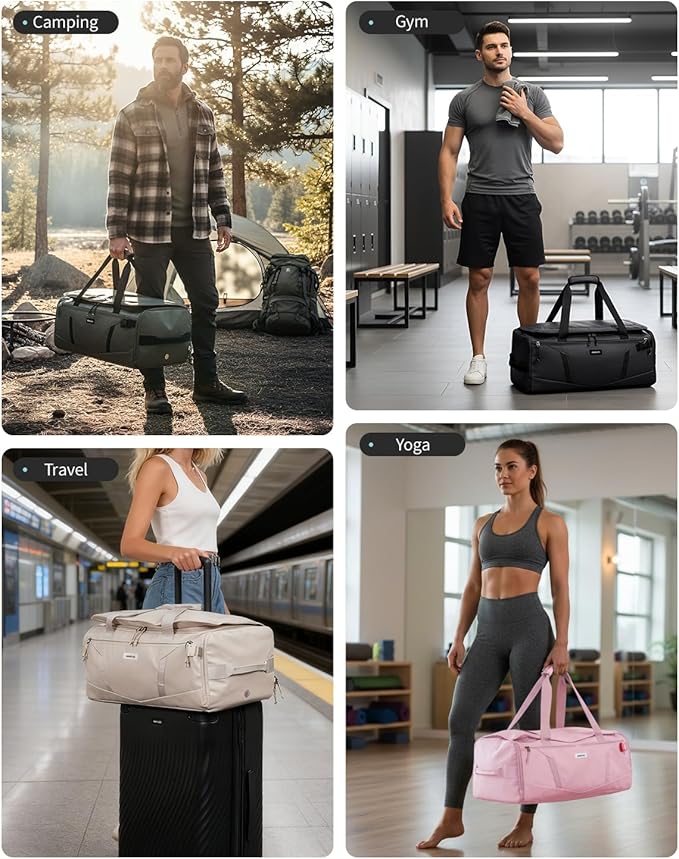 ECOHUB 40L Gym Bag for Women Men Water Resistant Sports Duffle Bag with Shoes Compartment& Wet Pocket, Travel Weekender Camping Backpack