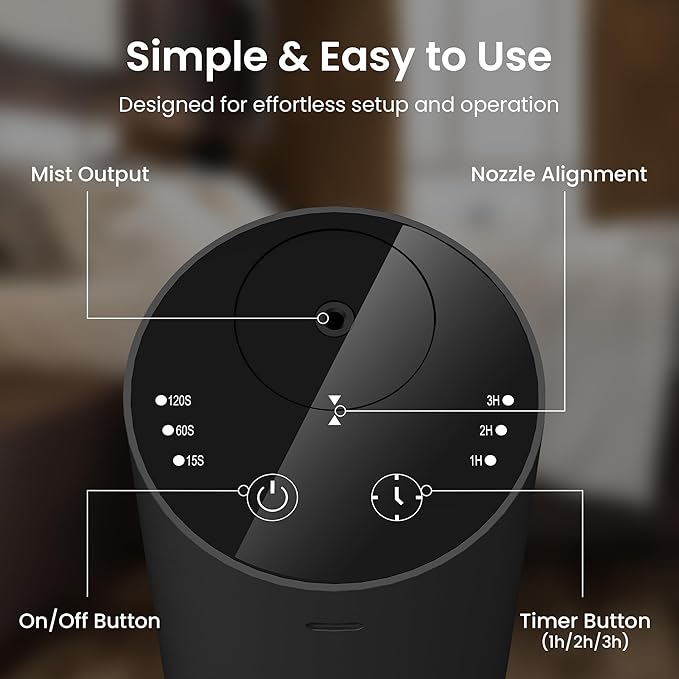 LiteMist Waterless Essential Oil Diffuser - Aluminum Aromatherapy Oil Diffuser, Rechargeable USB-C Scent Diffusers for Home, Car & Office, Quiet Operation, 0.35oz/0.7oz Bottle Capacity