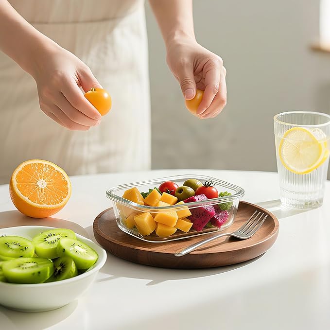 BAYZZ Glass Food Storage Containers, 5 Pack 35 Oz Glass Meal Prep Containers, Lunch Boxes with Airtight BPA-Free Lids, Microwave, Freezer and Dishwasher Safe,White