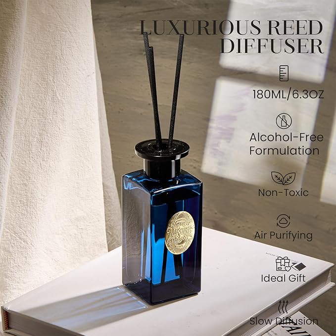 M&SENSE 6.3 oz Large Reed Diffuser Set | Midsummer Evening Scent Oil Diffuser with Sticks | Hotel Collection Non-Toxic Essential Oil |for Bedroom Bathroom Living Room