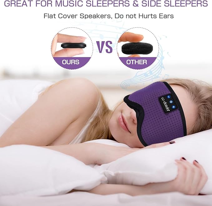 LC-dolida Bluetooth Sleep Mask,Wireless Bluetooth Sleep Mask,Sleep Headphones,Ideal for Travel,Night Work,Napping,Side Sleeping and Office Use for Both Men and Women，Earplugs Included