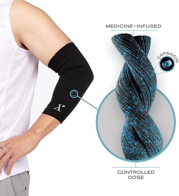 Medicine-Infused Pain Relieving Elbow Compression Sleeve for Men and Women with Elbow Pain, Tennis Elbow, Tendonitis, and Arthritis