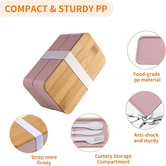 Bento Box Adult Lunch Box with Dividers, Pink, Plastic