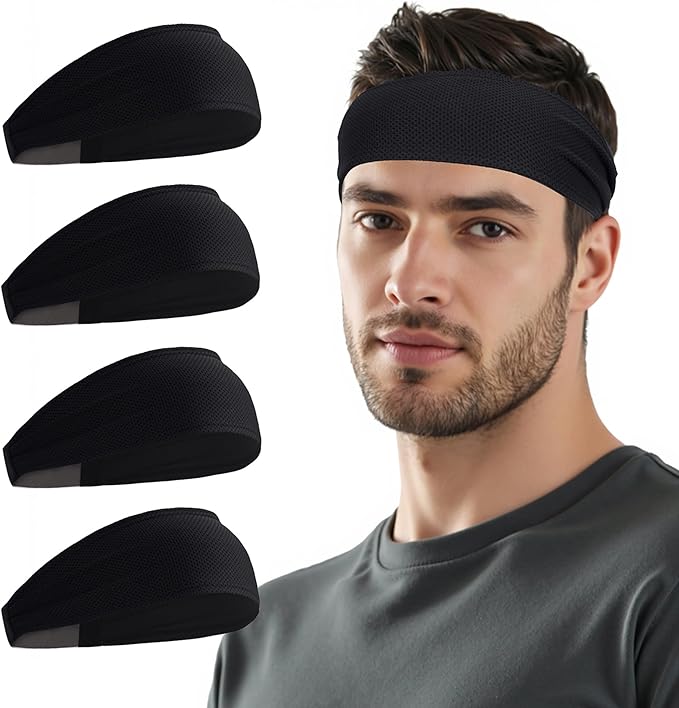 Sukeen Cooling Sports Headbands for Men: Instant Cooling Moisture Wicking Sweatbands Non-Slip, Quick-Dry Elastic Fabric Mens Headband for Gym Running Tennis Training Workout