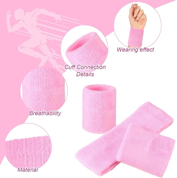 Civaner 12 Pcs 80s 90s Sweatbands Neon Headbands Wristbands for Men Women Party Sports Cotton Headbands Terry Cloth Athletic Sweat Bands for Tennis Football Gym Workingout Accessories