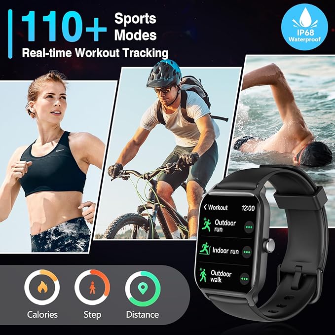 Smart Watches for Women Men, 2025 Smartwatch 1.8'' Alexa Fitness Tracker Smart Watch Compatible for Android iPhone with Bluetooth Call (Answer/Make), IP68 Waterproof Heart Rate/Sleep/SpO2 Monitor 110+
