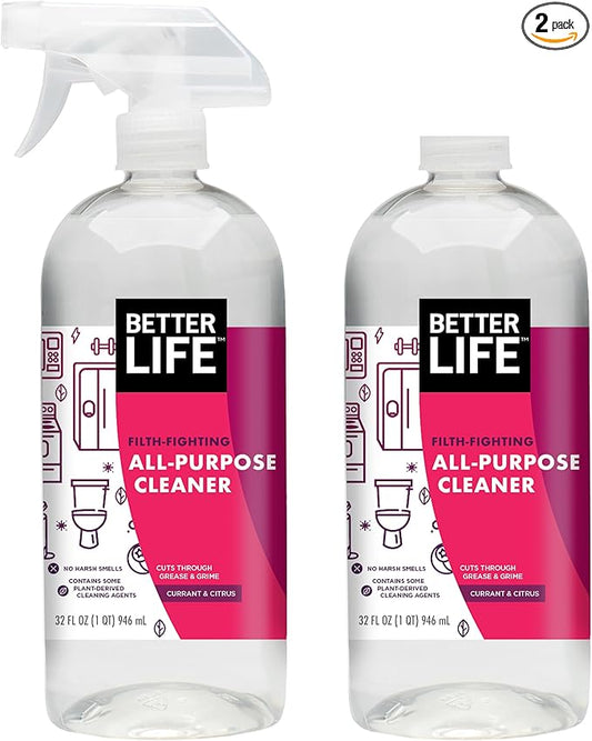 Better Life All Purpose Cleaner - Multipurpose Home and Kitchen Cleaning Spray for Glass, Countertops, Appliances, Upholstery- Multi-surface Spray Cleaner - Currant and Citrus, 32oz (Pack of 2)