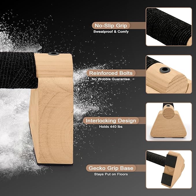 Parallettes Bars - Wooden Calisthenics Equipment for Handstand Training, Push Up Bars & Calisthenics Bar - Handstand Blocks and Pushup Handles for Men