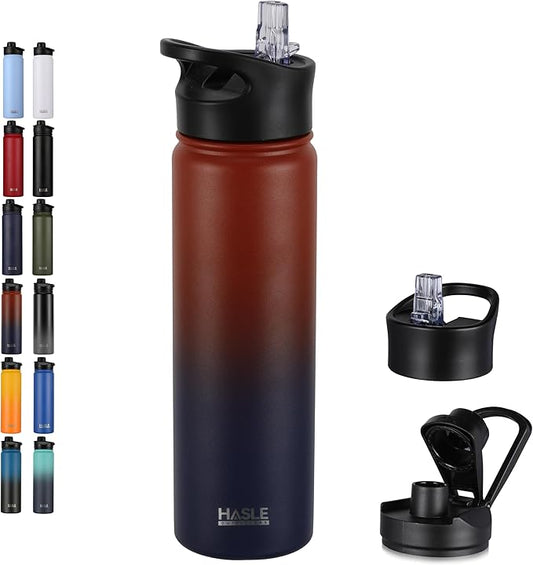 HASLE OUTFITTERS Insulated Water Bottle 22 oz Double Wall Stainless Steel Water Bottle Wide Mouth with Straw Lid & Spout Lid Keeps Cold or Hot(Ruby Purple Gradient,1)
