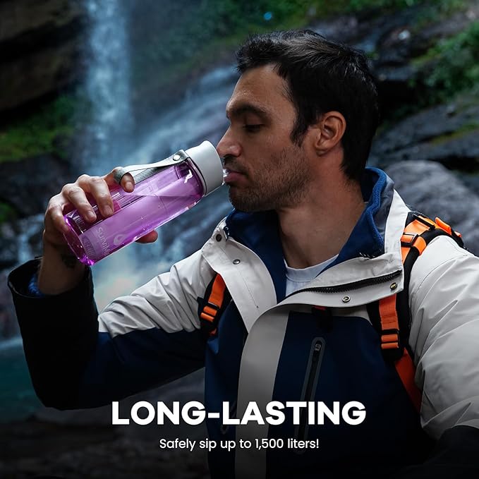 SurviMate Purified Water Bottle for Camping, Hiking, Backpacking and Travel, BPA Free with 5-Stage Intergrated Filter Straw