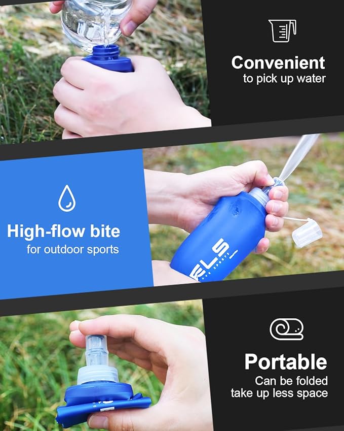 Folding Soft Flask Portable Collapsible Running Lightweight Water Bottle for Outdoor Sports,Travel with Mouthpeice Cover