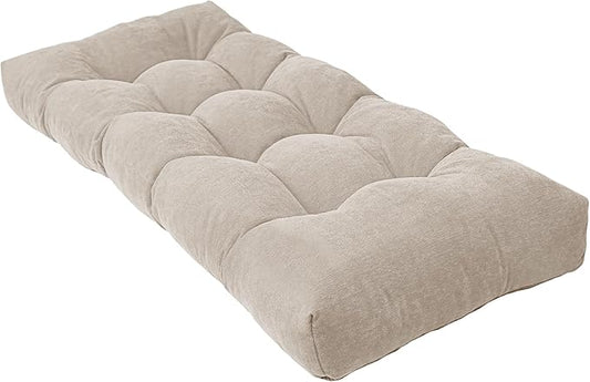 Bench Cushion 48 Inch - Chenille, High-Density Memory Foam, Non-Slip Bottom, Soft Durable Indoor Tufted Long Seat Cushion for Window Garden Furniture (Oyster White, 48x16x4 Inch)