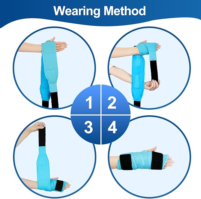 Comfytemp Full Hand Wrist Ice Pack Wrap for Carpal Tunnel Relief, 33" Wrist Brace Reusable Compression Hand Support for Injuries, Tendonitis, Arthritis, Swelling, Cold Hot Therapy