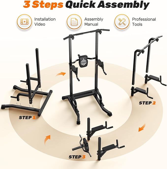 Sportsroyals Power Tower Pull Up Bar Station, 450LBS Stable Pull Up Dip Station for Home Gym Strength Training Equipment