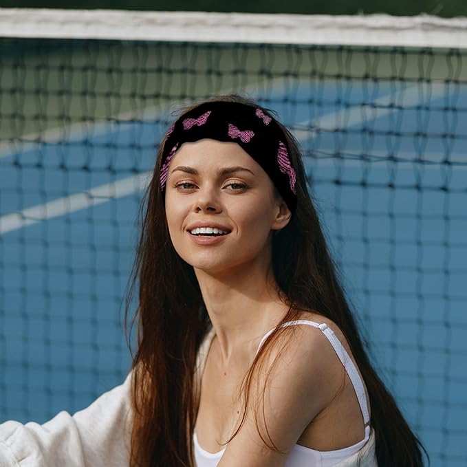 Butterfly on Black Background Headbands for Women, Fashion Knotted Headband Wide Hairband Girls Hair Accessories