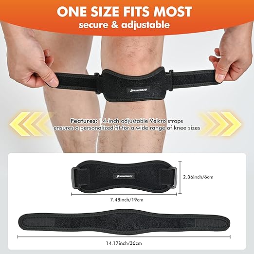 Patella Band - Patellar Tendon Support Strap, 2 Pack Knee Brace for Men and Women, Knee Pain Relief and Knee Support for Basketball, Running, Hiking, Jumpers Knee, Volleyball, Tennis, Squats, Black
