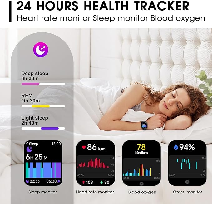 Smart Watch for Men Women Alexa Built-in 1.83" Fitness Tracker Smart Watch for iPhone Android Compatible, IP68 Waterproof Smartwatch 100+ Sport Modes, Pedometer, Heart Rate/SpO2/Stress/Sleep Monitor 1