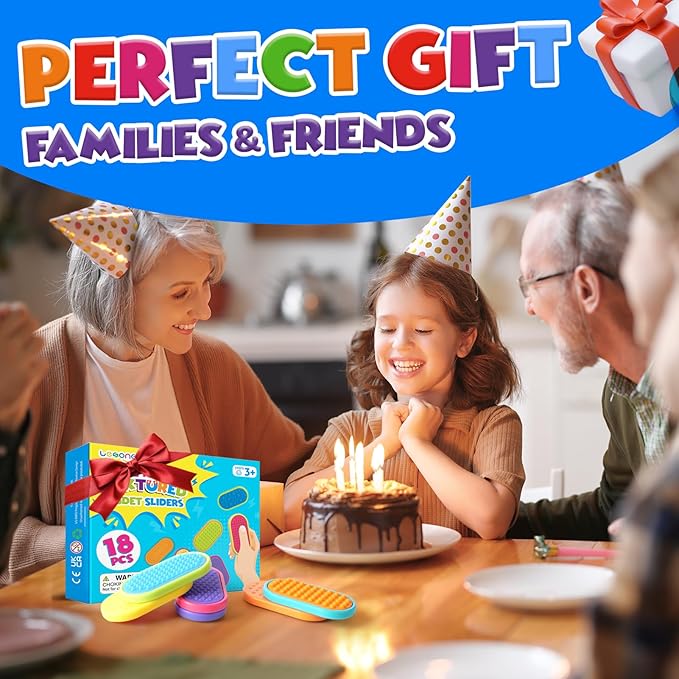 Sensory Fidget Magnet Toys for Kids: 18-Pack Textured Silicone Magnetic Sliders for Autism Children Classroom Must Haves, Treasure Box, Goodie Bags Stuffer Party Favors Fidgets Gifts