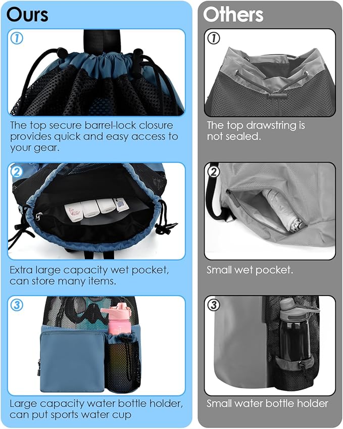 BROTOU Swim Bag Beach Backpack with Wet Pocket Mesh Drawstring Bags for Swimming, Gym