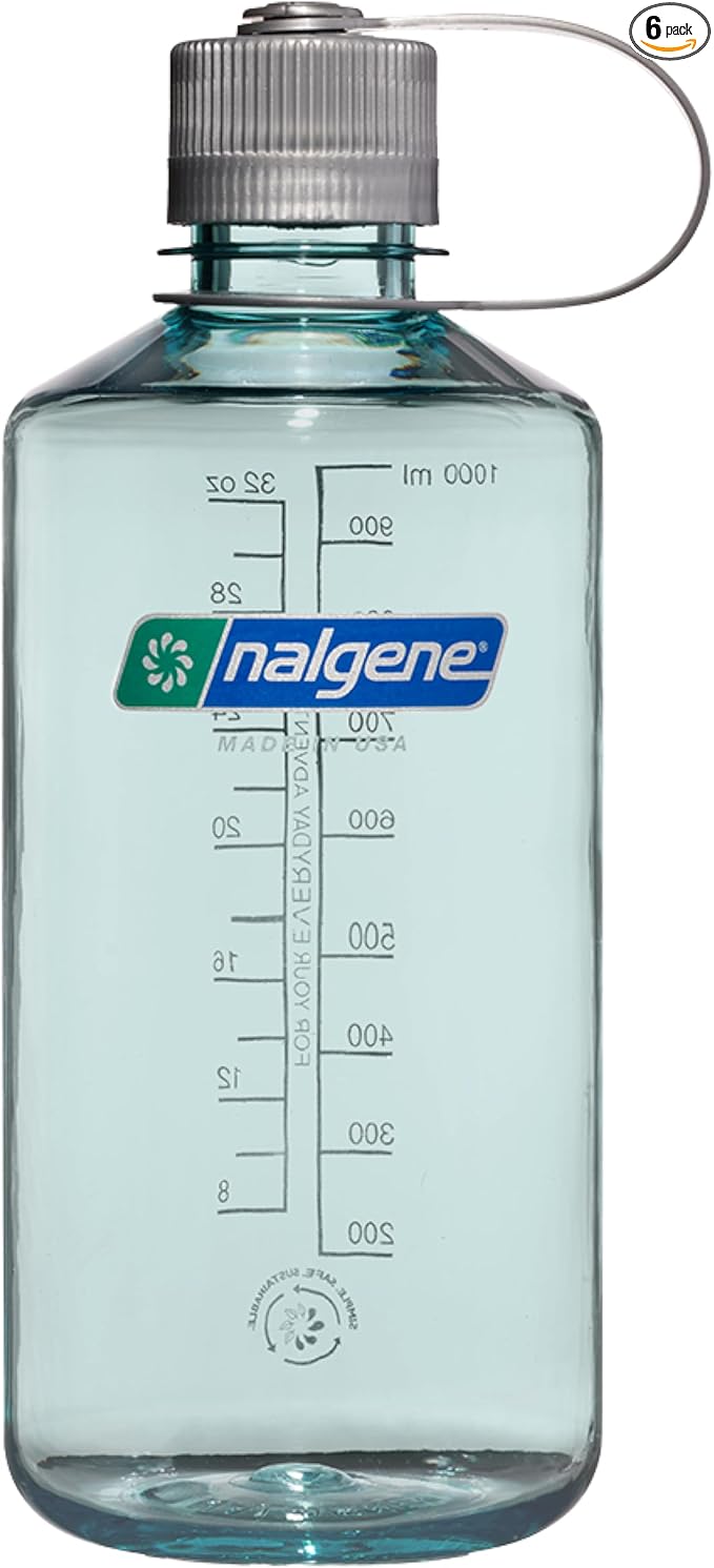 Nalgene Sustain Tritan BPA-Free Water Bottle Made with Material Derived from 50% Plastic Waste (using ISCC certified mass balance), 32 OZ, Narrow Mouth, Seafoam (Pack of 6)