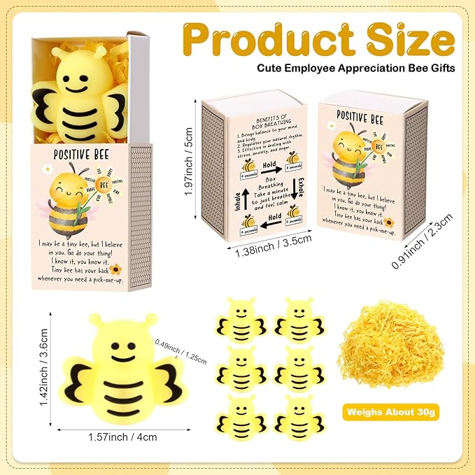 Wettarn 50 Sets Bee Gifts Positive Cute Stress Balls with Support Gift Boxes Inspirational Party Favors for Employee Coworker Friends Office Stress Relief Toys