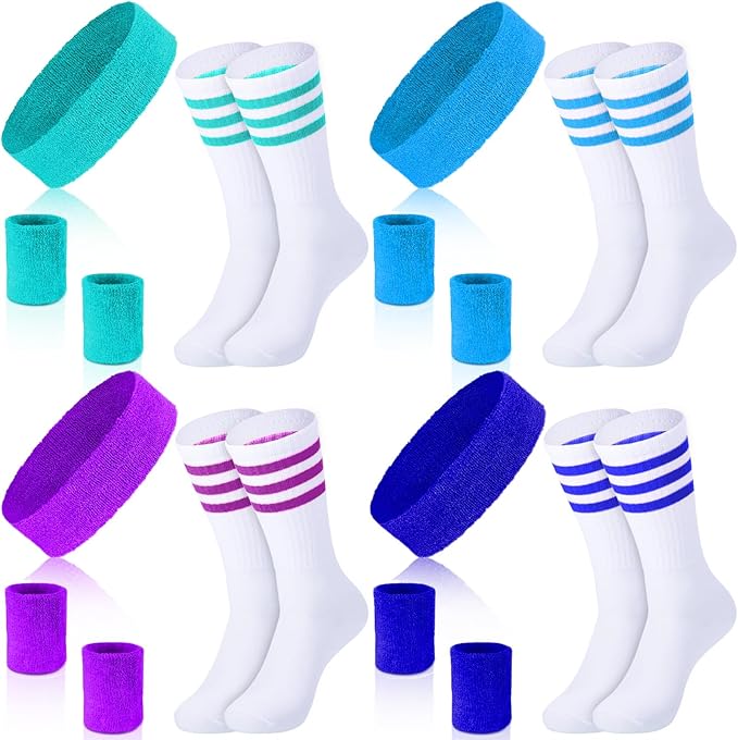 Hillban 80s Workout Outfit 80s Accessories for Women Men Neon Sweatbands Headbands for Tennis Volleyball Sport