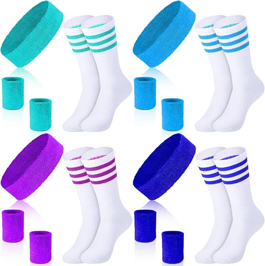 Hillban 80s Workout Outfit 80s Accessories for Women Men Neon Sweatbands Headbands for Tennis Volleyball Sport