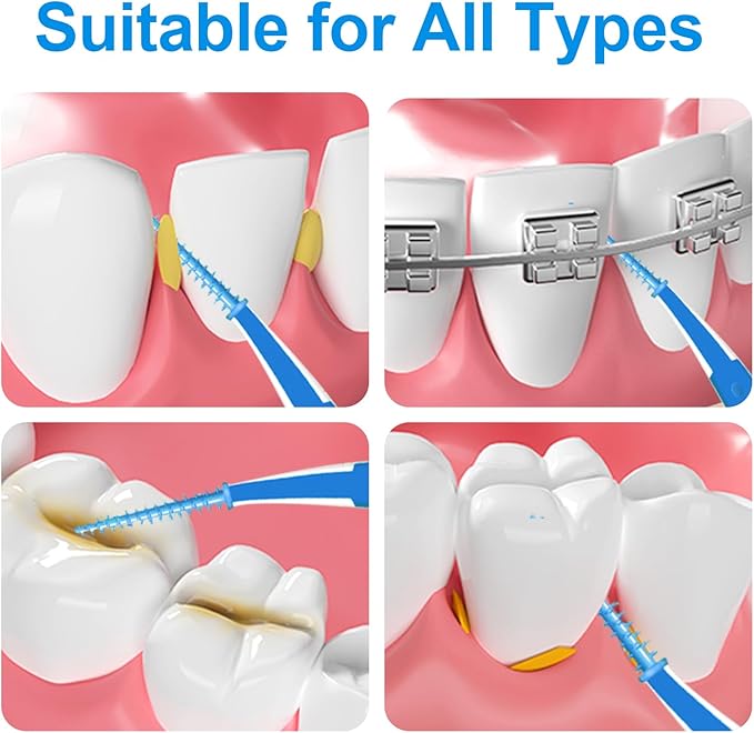 Dental Floss Picks with Soft Rubber Brush Heads, Straight and Curved Brush Head Design, 288 Count,Blue