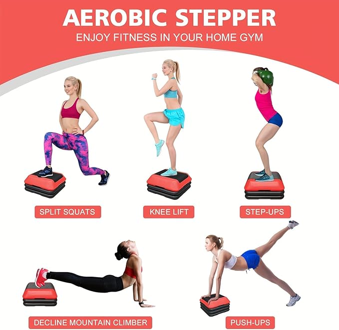 16" x 16" Adjustable Workout Aerobic Exercise Step Platformwith Adjustable Risers, Non-Slip Rubber Surface for Home Gym Cardio Training