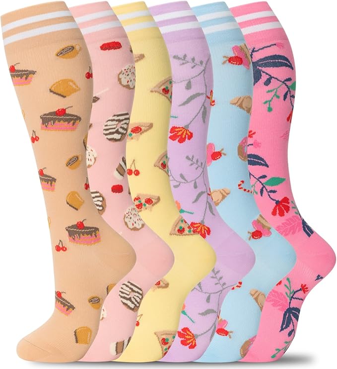 fenglaoda Compression Socks Women Men 6 Pairs, Knee High Best Support Circulation Socks for Running, Travel, Flight, Nurse